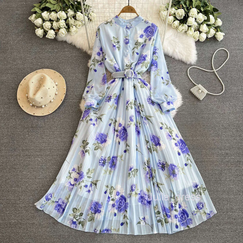 sachin and babi light blue dress Royal Blue Polka Dot High Neck Pleated Chiffon Swing Dress