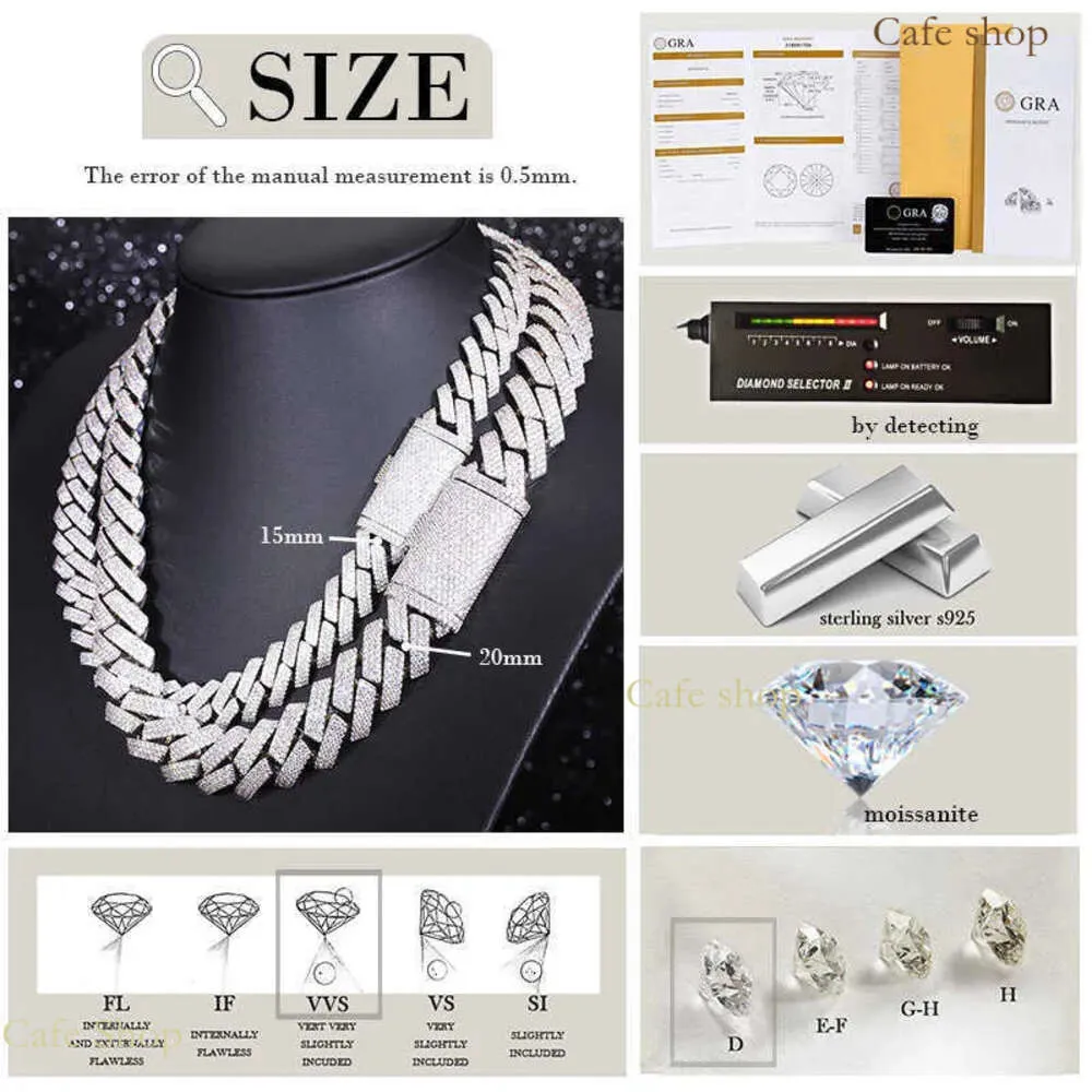 Heavy Silver Moissanite Cuban Link Necklace 15mm From Tyhjfdss
