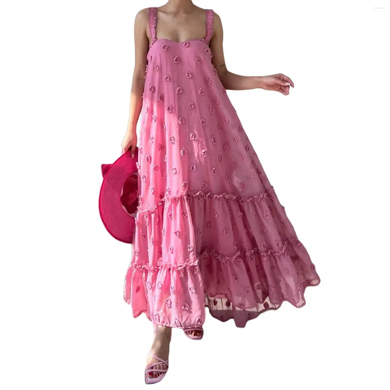 strapless open back dress Millie Pink Ruffled Mesh Fairycore Maxi Dress