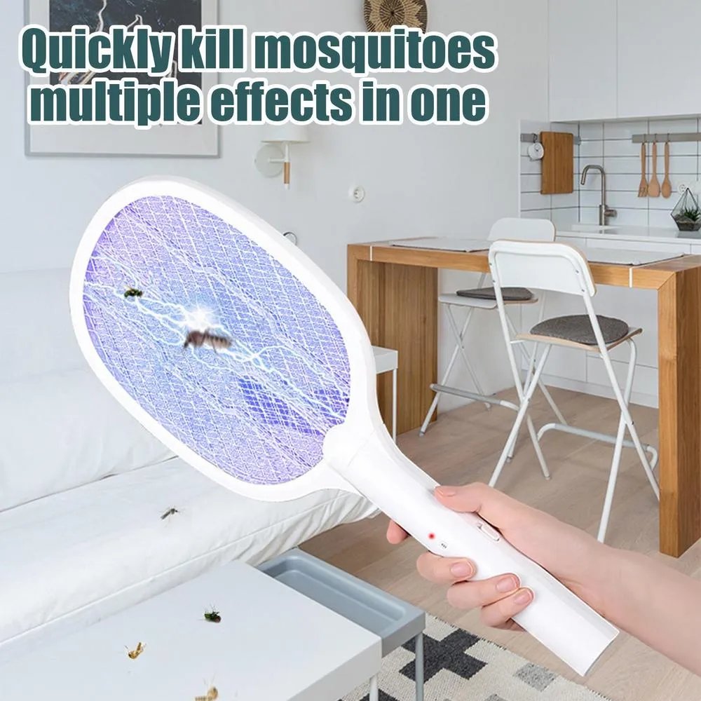 Fly Zapping Racket Electric Fly Zapper Racket USB Rechargeable 3500V High Voltage LED ...