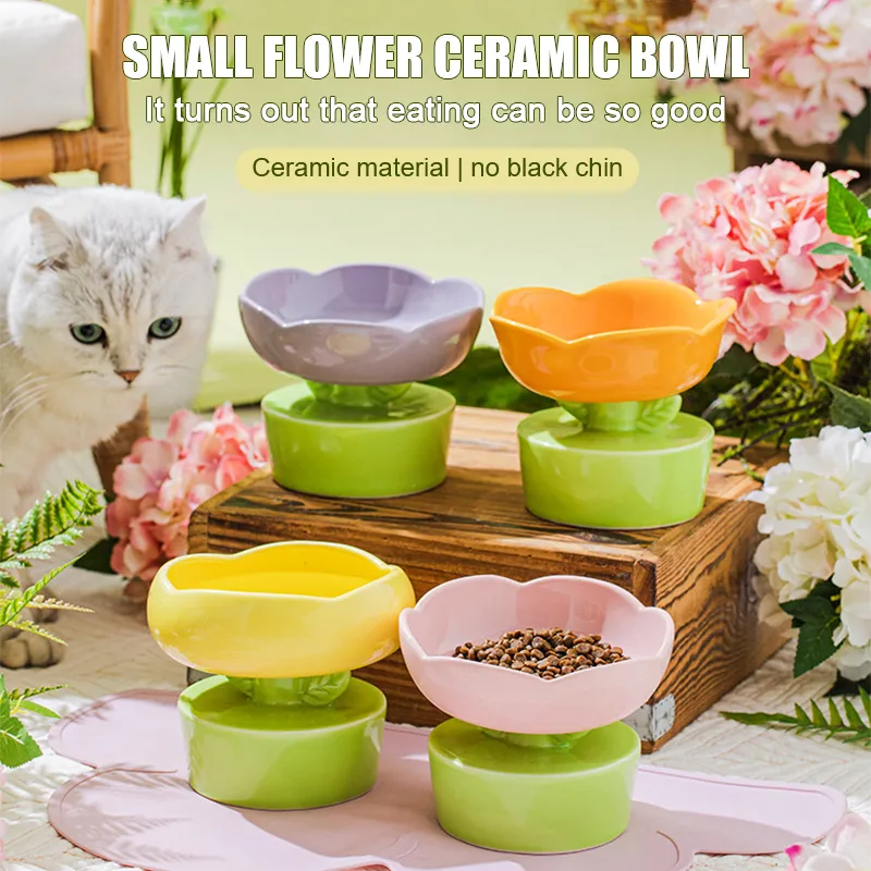 Cute Flower Shaped Pet Bowl Ceramic Water Bowl For Cats Creative 