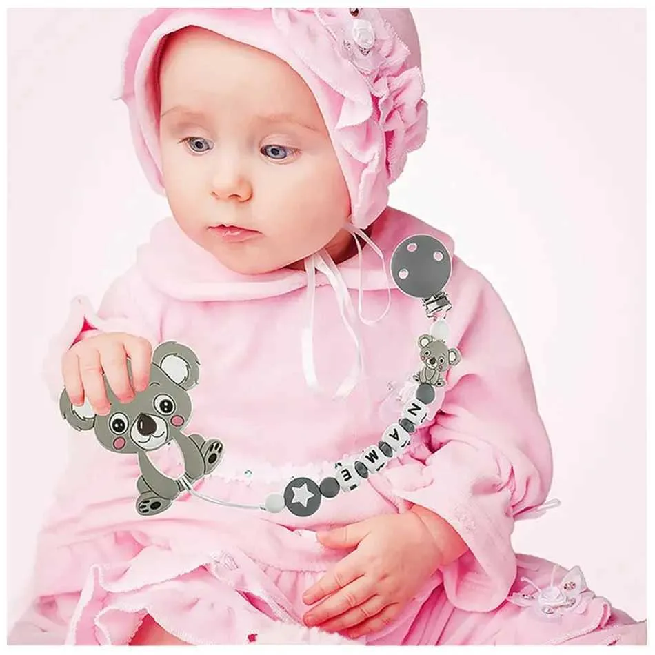 Personalized Koala Pacifier Clips Chains, 5pcs Baby Teething Soother Chew  Toy Dummy Holders
