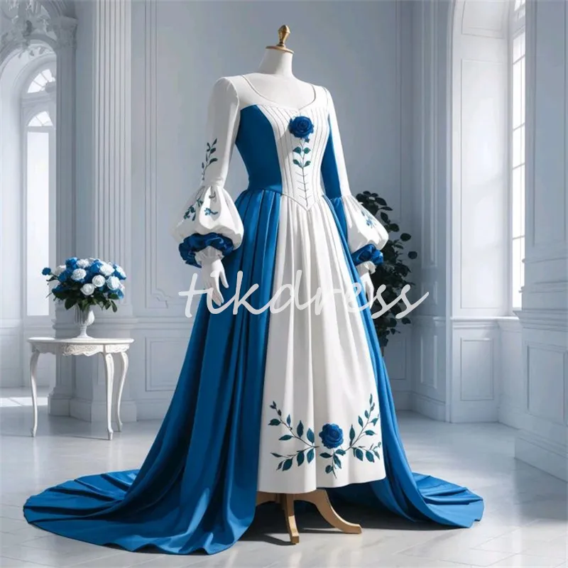 Renaissance Blue Medieval Wedding Dress Gothic Celtic Bride Gown