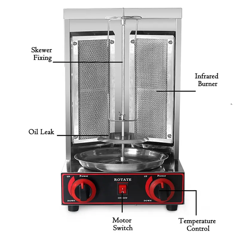 Shawarma Machine, Rotating Vertical Rotisserie, Stainless Steel Doner Kebab Tacos
