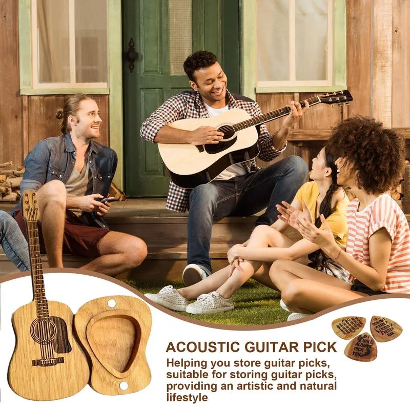 Wooden Guitar Picks with Storage Box Eco friendly Acoustic Guitar Plectrums Gift Set