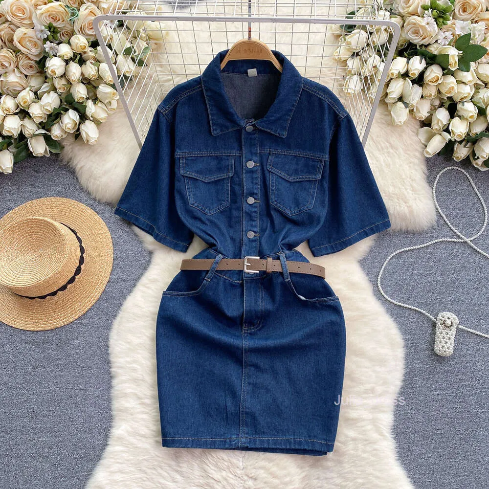 Save Big on Bulk Dark Blue Jeans Skirt Elegant Denim Dresses Chic Dark Blue  Denim Skirt With Elegant Buckle Slim Fit, Short, Buttocks Wrapped, Women's 