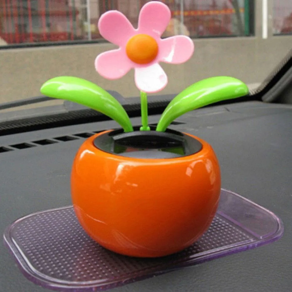 Red Solar Dancing Flower Car Dashboard Decorations - Funny Solar Powered Dancing Flower Pot Car Ornaments Flower Swinging Decoration For