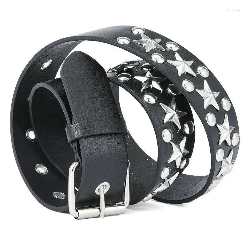 Studded Belt Punk Genuine Leather Narrow Black with Golden  display picture 1