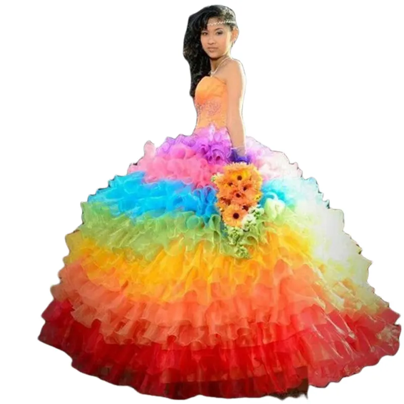 Abito Da Sposa Dellabito Da Ballo Arcobaleno, Organza A Più