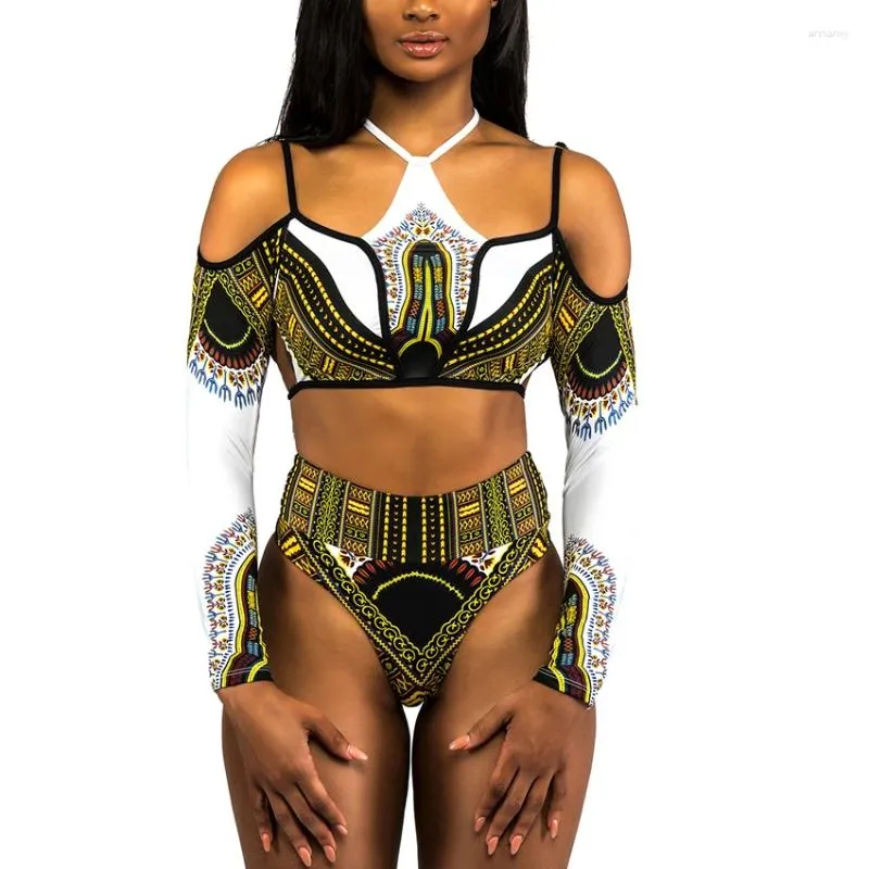 DHgate Long Sleeve Printed High Waist Two Piece Bikini Swimsuit for Women Apparel