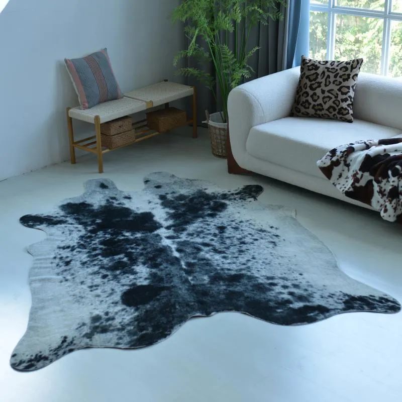 Cow Print Rug Rectangular Cowhide Carpet Acrylic Cow Print Rug Rectangle Machine Made for Bedroom ...