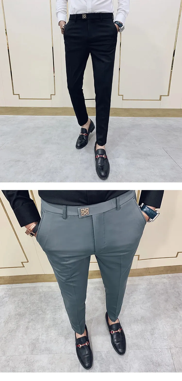 Mens Slim Fit Dress Pants Ankle Length Business Trousers for Office and ...