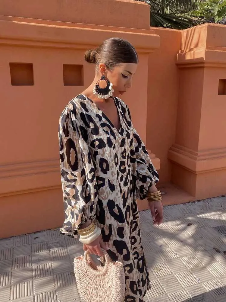 chinese dress ladies The Leopard V-Neck Half Sleeve Maxi Dress – isntshelovelycache main image 0