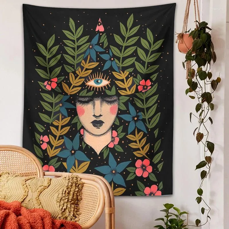 Tapestry, Wall Hanging Floral Witch Divination Plant Eye Bohemian Hippie  Decor
