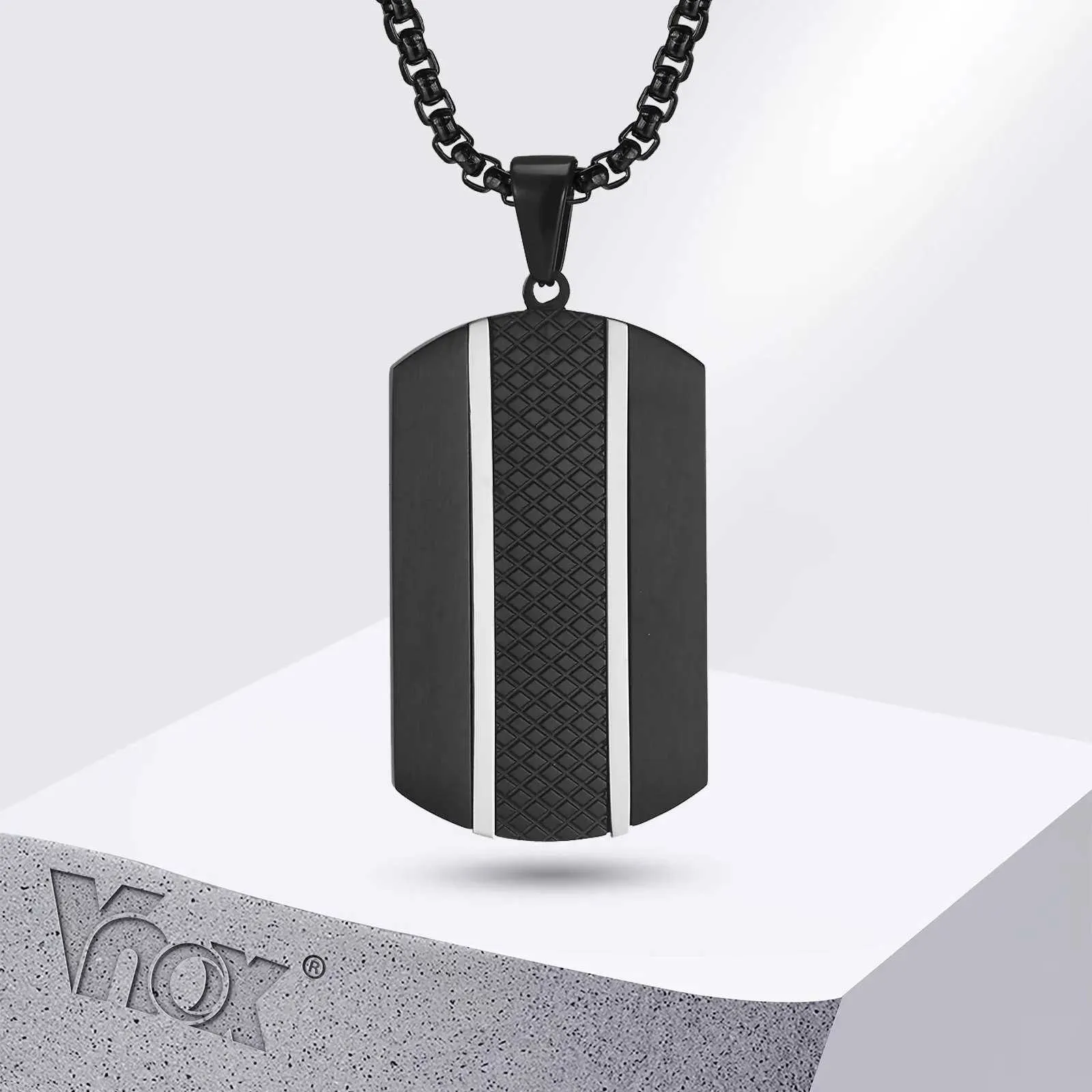 Mens Heavy Bold Dog Tag Pendant Necklace, Black Stainless Steel