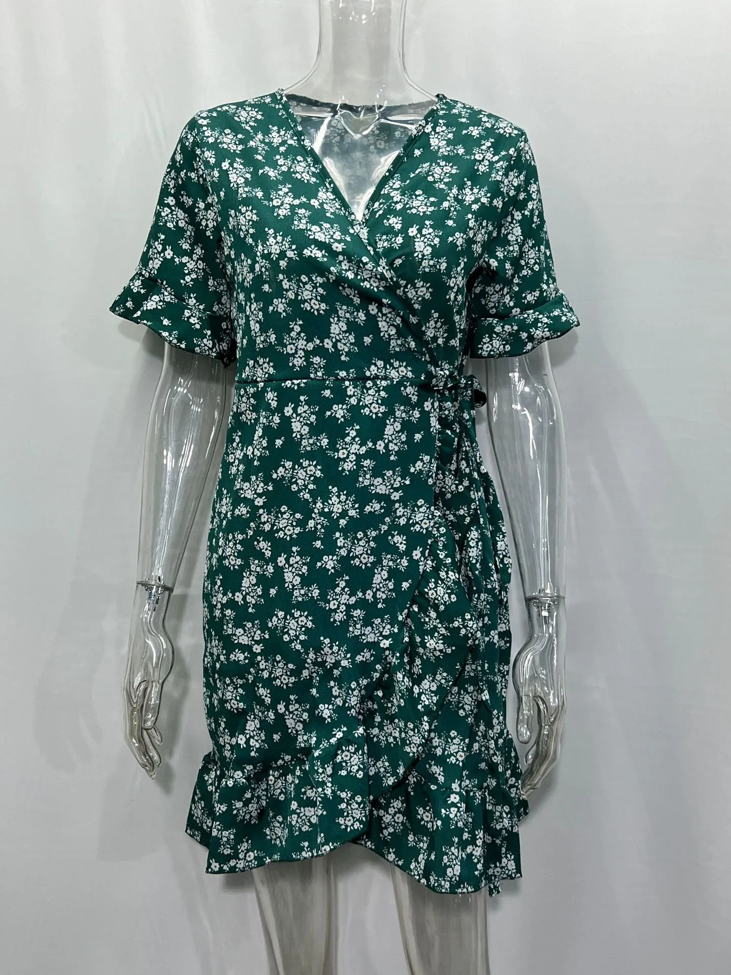 Summer Floral Print O-neck Casual Flare Sleeve Short Women Mini Dress Summer Floral Print O-neck Casual Flare Sleeve Short Women Mini Dress