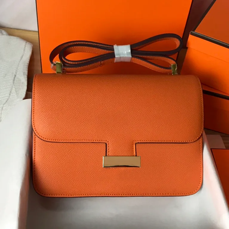 French Genuine Leather Shoulder Bag Small Square Bag Luxury Designer Orange Purses Fashion Simple Womens Mini Shoulder Crossbody Bag Clutch Designer Cellphone Bag From 55 02 DHgate