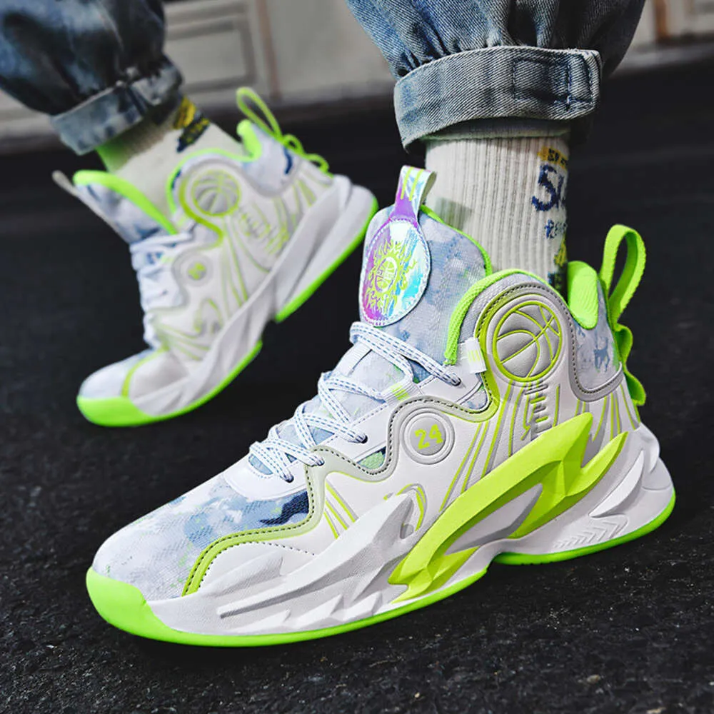 Mens Womens Anti Slip Basketball Shoes Youth Fashion Sneakers Green Purple Blue Sports Trainers for Kids