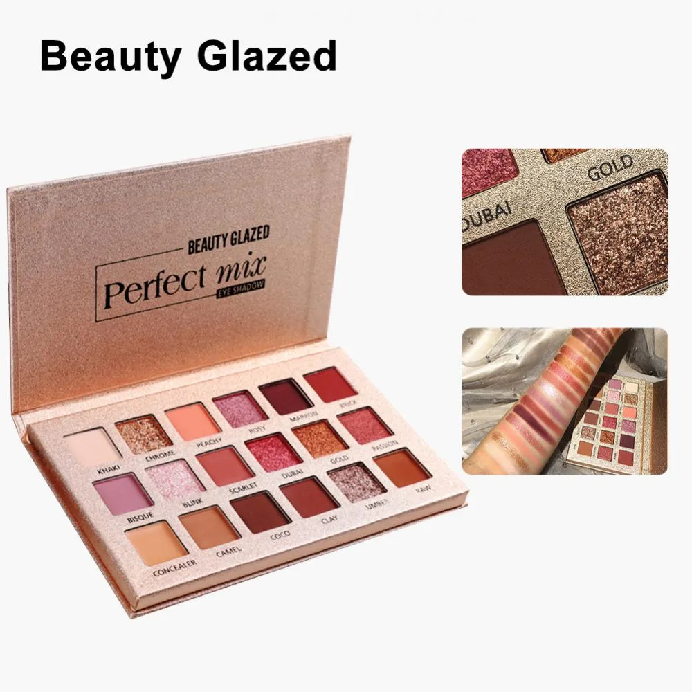 Beauty Glazed Lidschatten-Palette 16 Farben - Matt & Perlglanz, Hochpigmentiert, Wasserfest, #02