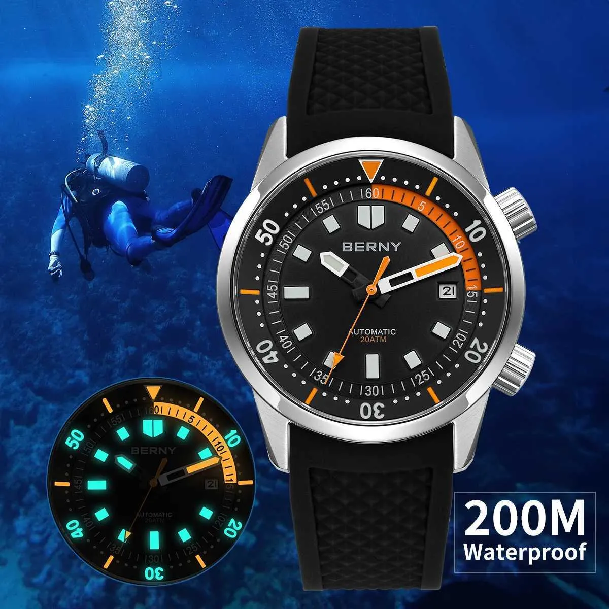 Save Big on Bulk Mens Diver Watch Automatic Berny Automatic Watch: Men's  200M Waterproof Diving Watch, Super Luminous 42mm Sapphire Stainless Steel 