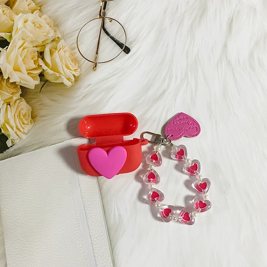 Lovely Love Silicone cover earbuds with Wrist Chain Lanyard