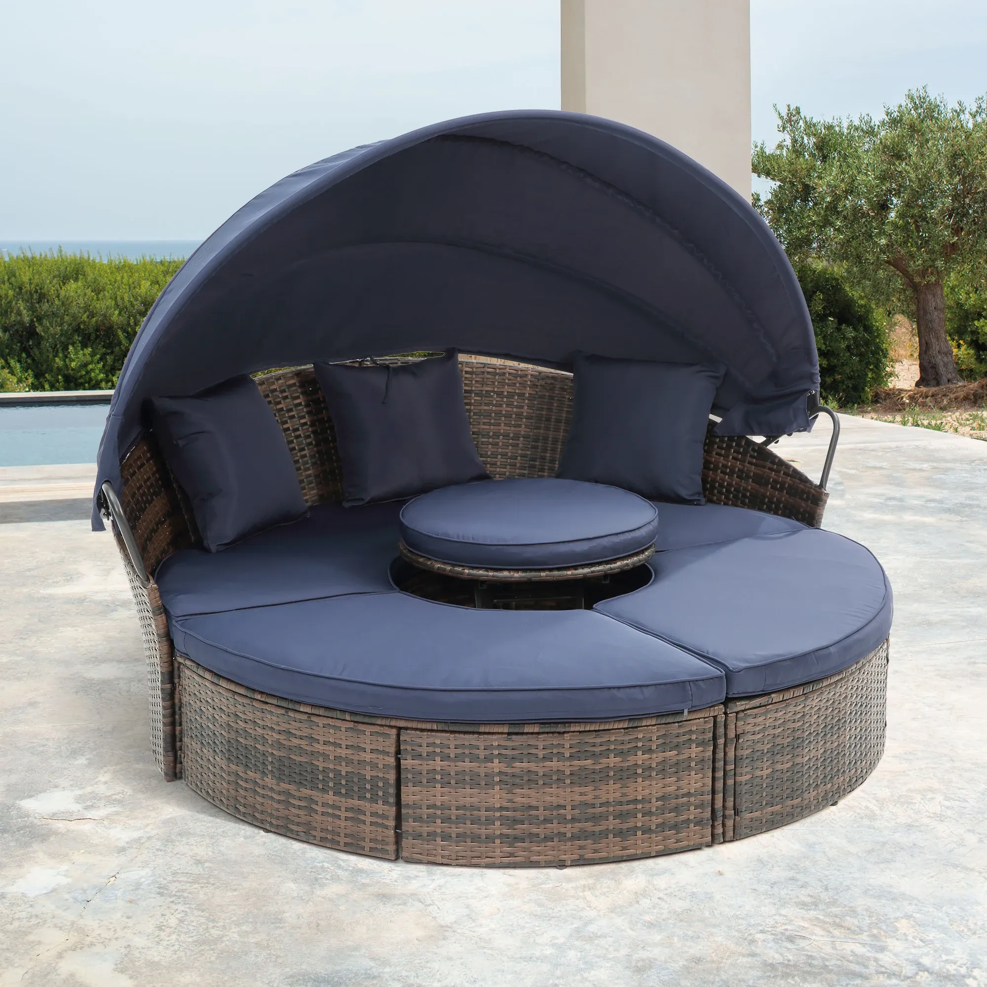 Outdoor Rattan Furniture Round Patio Sofa With Canopy Wicker Bed Lift Coffee Table From Clovermat 581.59 DHgate.Com