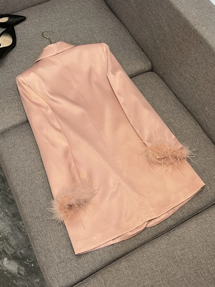 pink feather blazer dress SPECIAL OCCASION FEATHER BLAZER DRESS ENVY BOUTIQUE