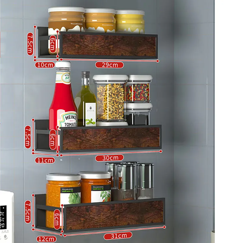 DHgate Adhesive Acrylic Metal Fridge Spice Rack for Wall Mount Set of 3 Clear Home Garden
