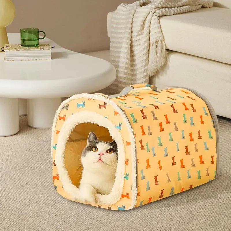 Cat Tent Bed Washable Semi Enclosed Outdoor Cattery Clamshell Kennel