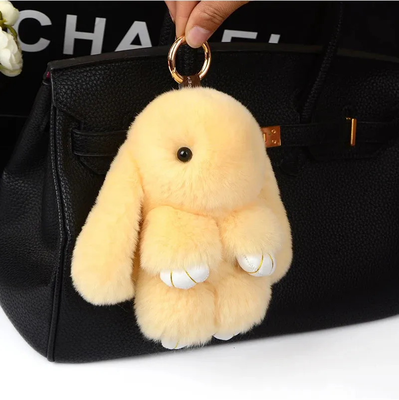 Llavero De Peluche Conejito Lindo | Colgante De Pelo Artificial Para Llaves, Bolsos Y Mochilas (Gris/Rosa)
