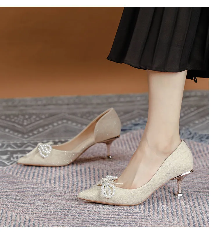 French Girls High Thin Heels Bow Knot Shallow Mouth Spring Wedding  Bridesmaid Shoes from Dhgate Dress Shoes - price 14.52