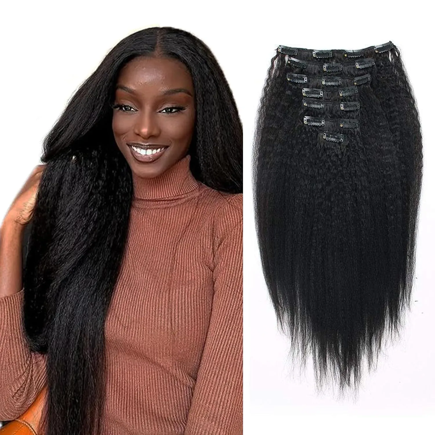 DHgate 7 8Pcs Natural Black Clip In Hair Extensions for Length and Volume Hair Products