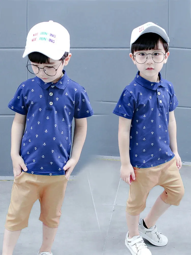 DHgate Navy Blue Kids Polo Shirt and Shorts Set Soft Cotton Toddler Boy Casual Suit Baby Kids Maternity