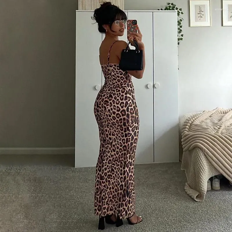 InsLucky Leopard Print Spaghetti Strap dress for Women - Casual, Slim, Backless, Elegant, Aesthetic, Y2K Party Streetwear