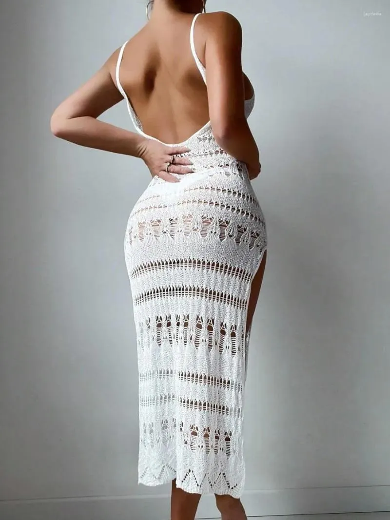 White Crochet Beach Dress Womens Hollow Out Backless Split Midi Swimsuit  Cover Up from Dhgate Basic & Casual Dresses - price 29.26