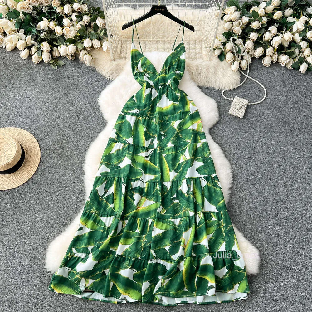 Instagram Vacation Style Tropical Print Sexy Backless Camisole