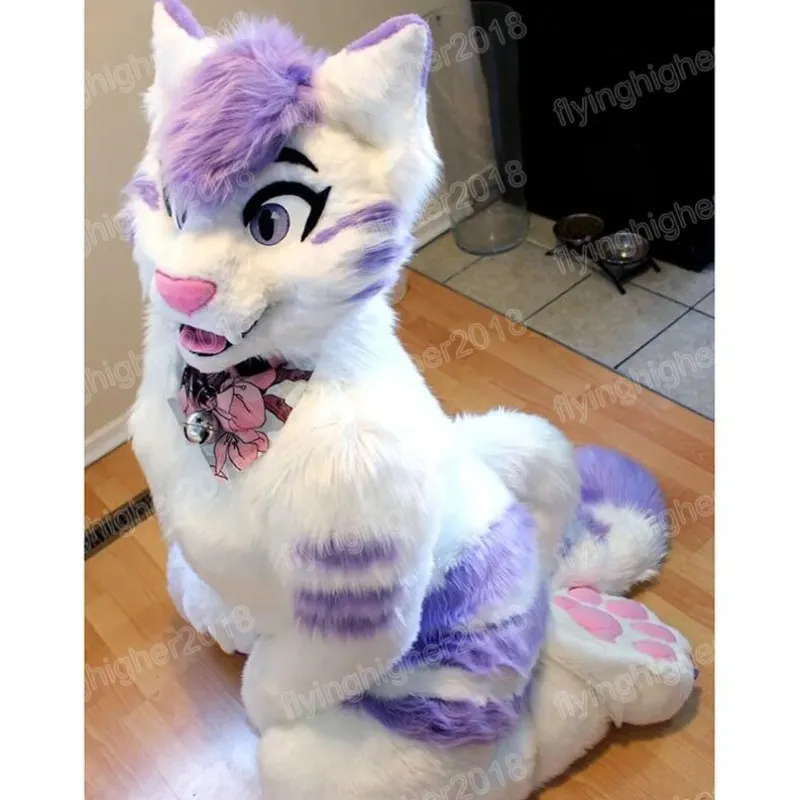 Halloween Long Fur Husky Dog Mascot Costume Adult Size Cartoon Anime ...