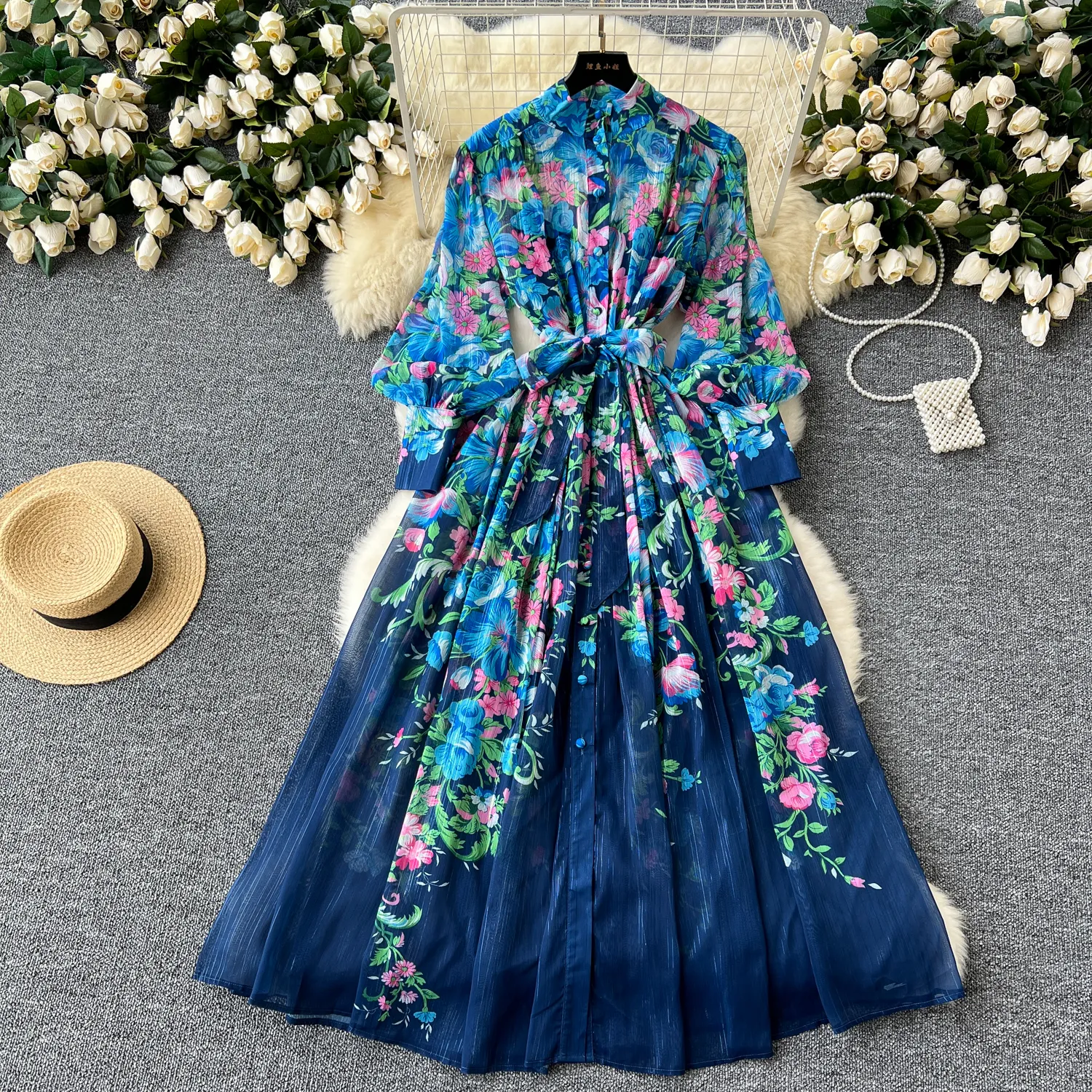 Casual Chiffon Dress Knee-Length A-Line Lantern Sleeve Floral Spring Women  from Dhgate Basic & Casual Dresses - price 36.19