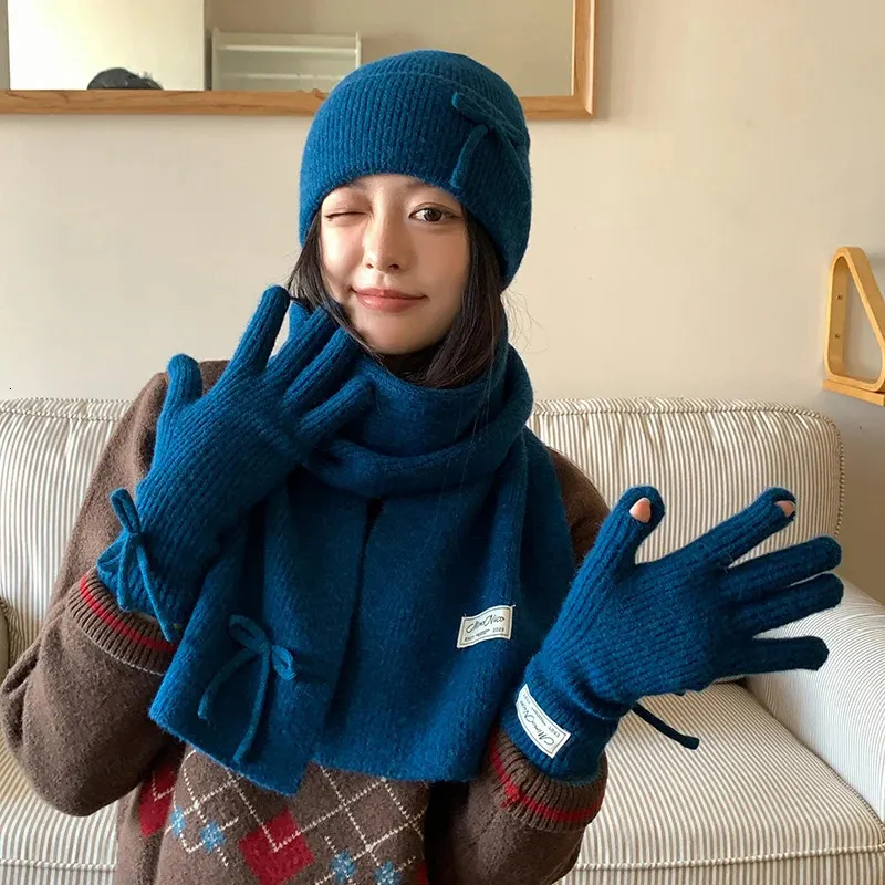 Hat Scarf And Gloves Set Womens: Winter Knitted Set With Bear Hat