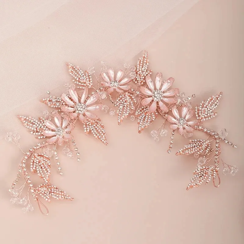Crystal Flower Rose Gold laurel headband Tiara for display picture 3