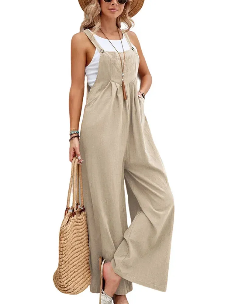 Combinaison Courte Femme Grande Taille – Salopette Été Bretelles Spaghetti Jambe Large – Salopette Décontractée Extensible