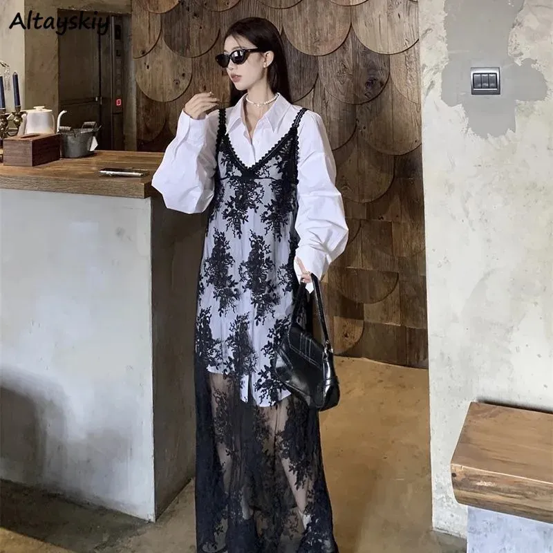Embroidered Lace Solid Sister Jane Dress for Women - Korean Layered Streetwear Casual Trend (Summer 241202) Embroidered Lace Solid Sister Jane Dress for Women - Korean Layered Streetwear Casual Trend (Summer 241202)