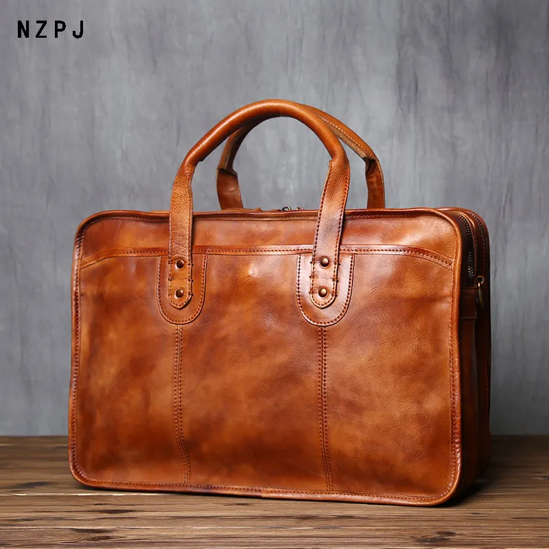 Sacoche Bandoulière Homme En Cuir Véritable - Style Rétro, Couleur Marron, Neuve