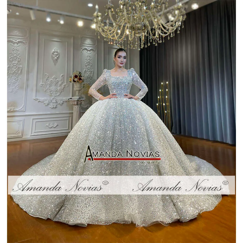 Vestido De Novia De Cuello Cuadrado De Manga Larga, Tul Brillante Hecho A  Medida De 773,98 € | DHgate, image size:1000x1000
