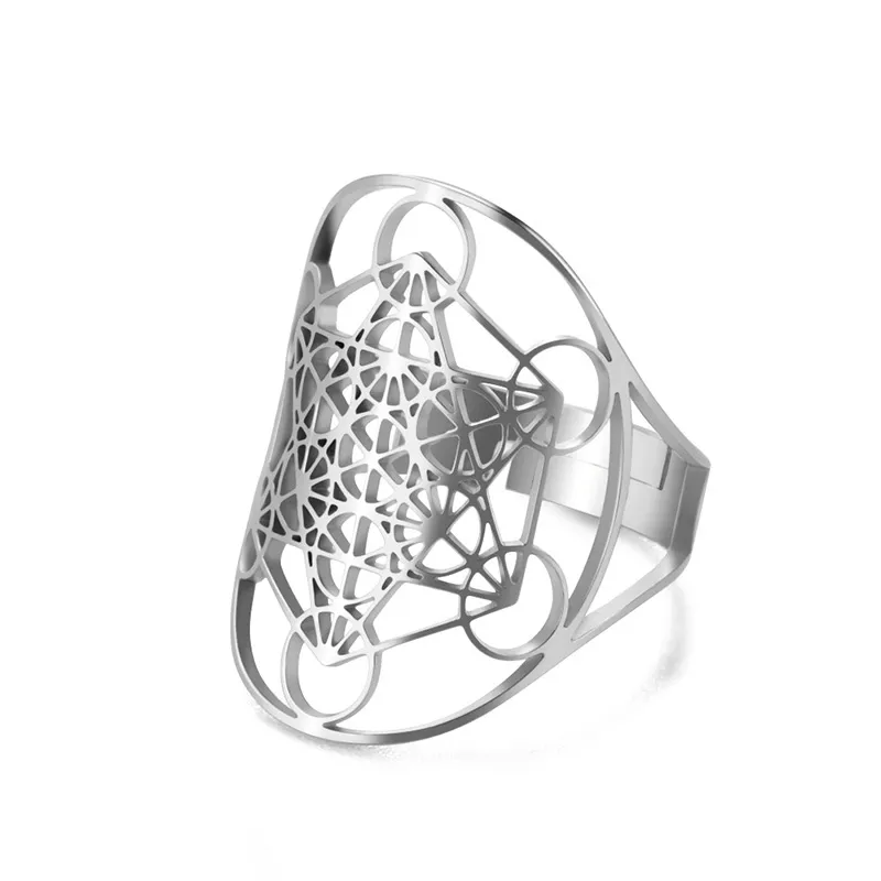 Sacred Geometry Metatron Ring Adjustable Stainless Steel Band For Women ...