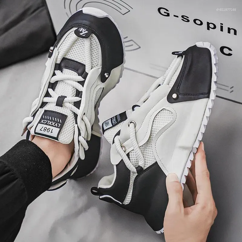 Mens Athletic Sneakers Black White Mesh Lace Up Chunky‎ Sole Size 46 Casual Men main image 2