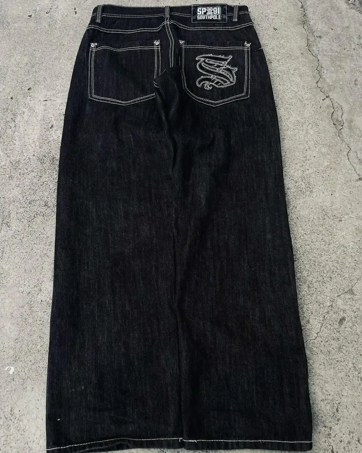 パンツ SouthPole Black Baggy Denim W40 Southpole Womens Baggy Denim Jeans Wide Leg Hip Hop From Lang03