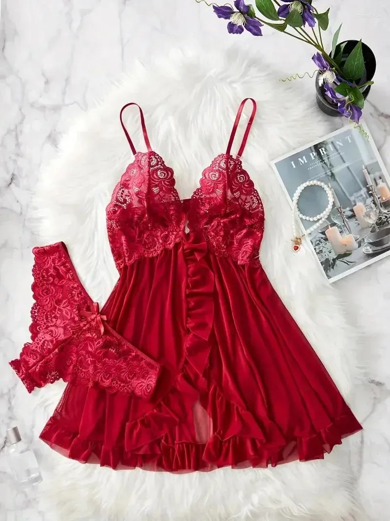 Women's Sexy Lace Chemise Bow Nightgown - Solid Slim Fit V-Neck Full Slip Lace sleepwear Women's Sexy Lace Chemise Bow Nightgown - Solid Slim Fit V-Neck Full Slip Lace sleepwear