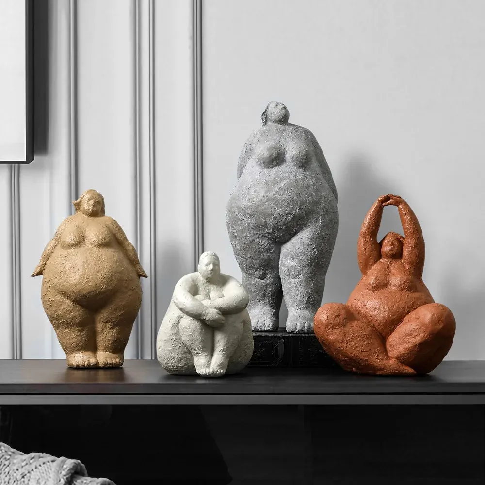 Retro Nostalgia Resin Fat Lady Statue Sculpture  From
