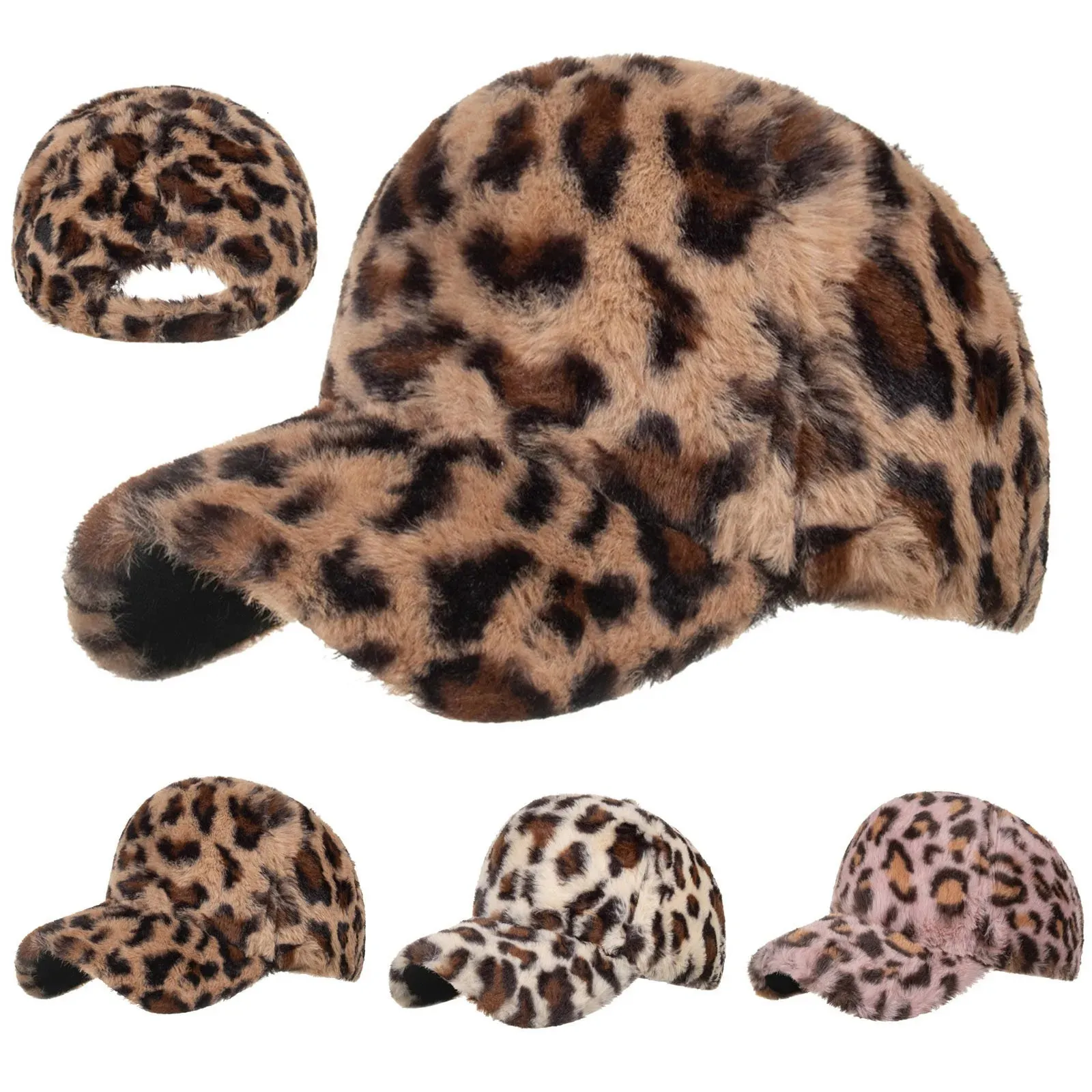 Winter Plush Leopard Baseball Cap Adjustable Outdoor Sun  display picture 1
